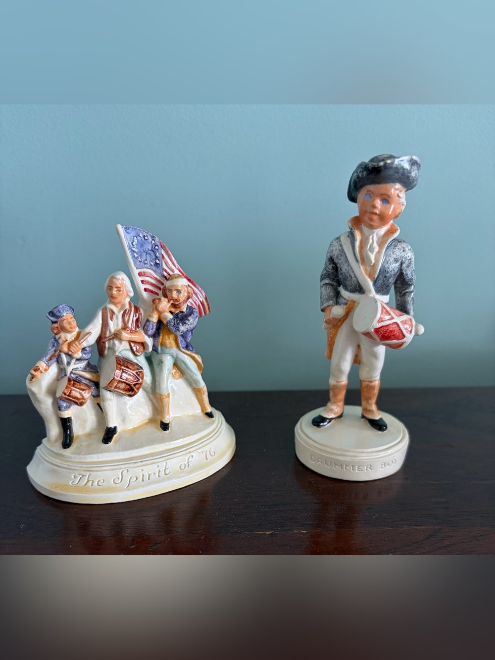 Patriotic Sebastian Ceramic Figurine Pair Spirt of 76, Drummer Boy